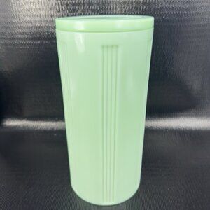 Vintage Green Jadeite Glass Canister With Lid 9 Inch Ribbed Container Tall Jar